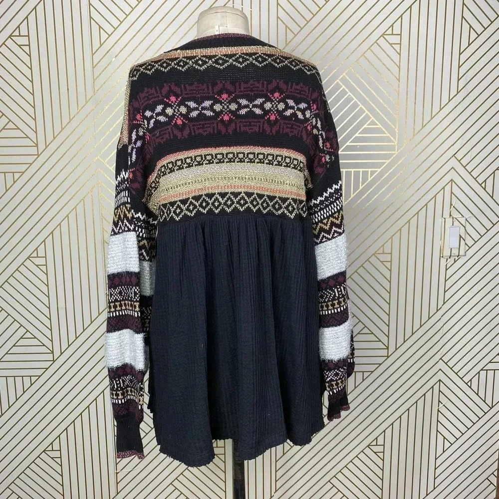 Free People Cozy Cottage Embroidered Sweater In Black Size US Small‎